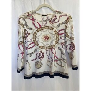 J. McLaughlin Catalina Cloth Long‎ Sleeve Top Equestrian Graphic Size XS